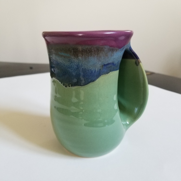 Neher Right Handed Hand Warmer Drip Glaze Hand Thrown Pottery Mug - Picture 1 of 5